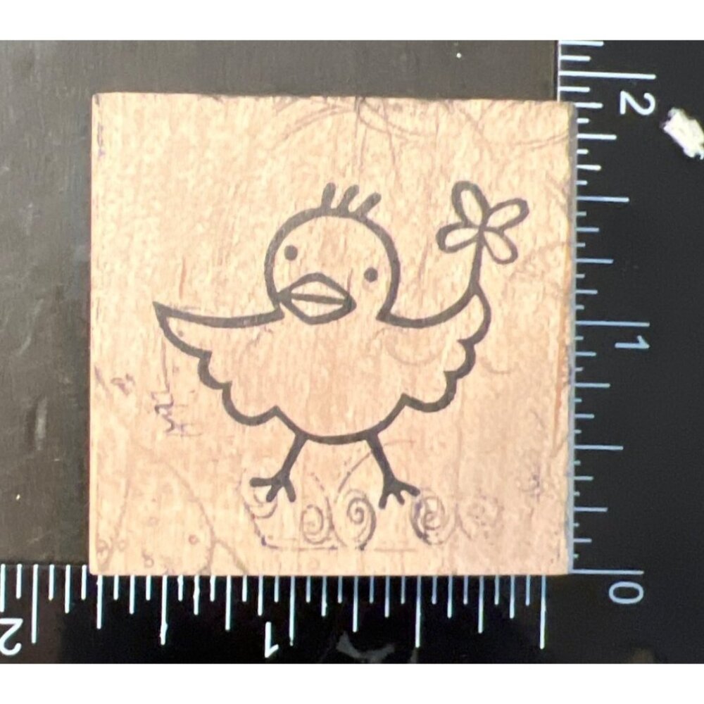 Chick With Flower Stamp Wood mounted  1115-H By Yasuya For Rubber Soul